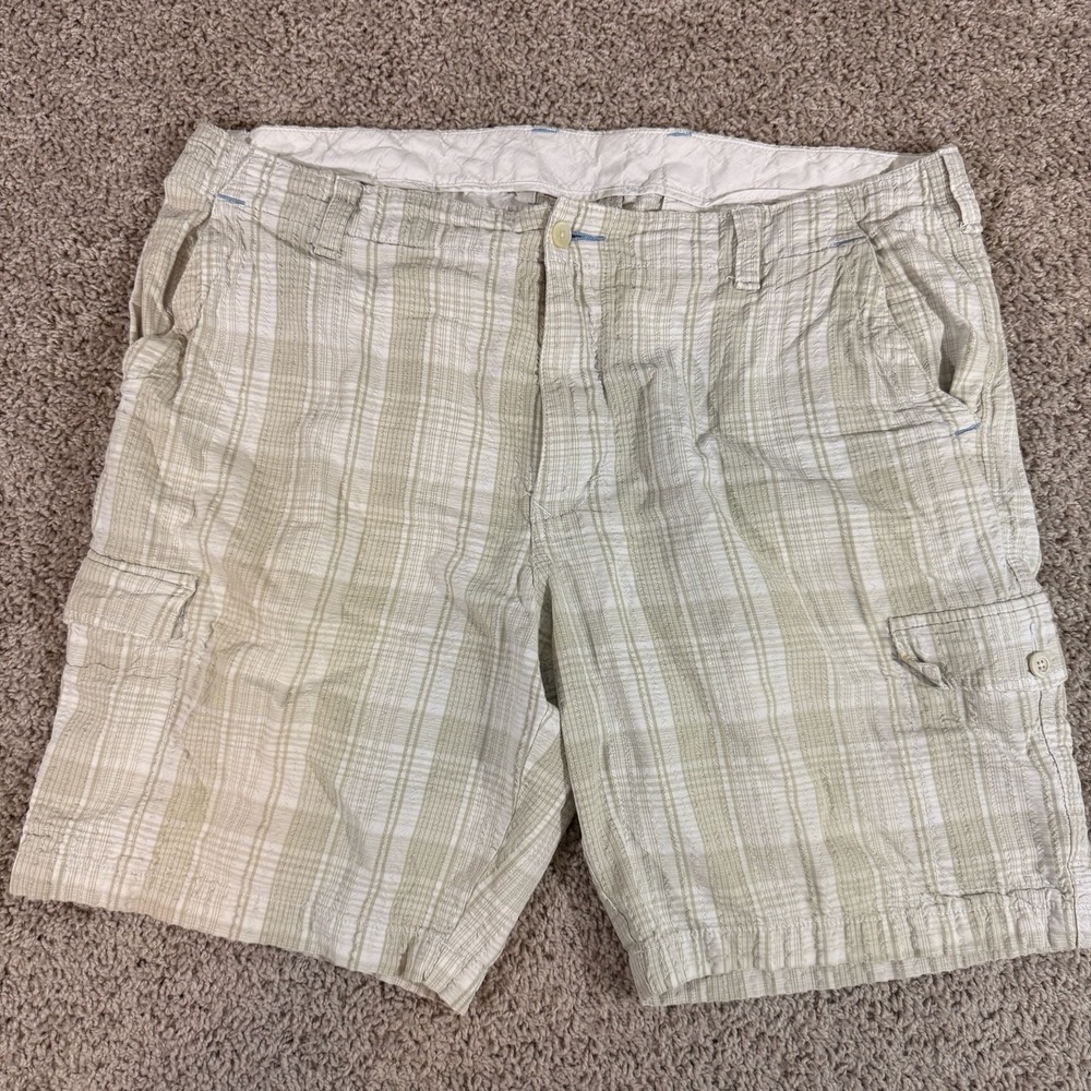 Tommy Bahama Relax Cargo Shorts Mens 38 Beige Plaid 100%‎ Cotton Casual